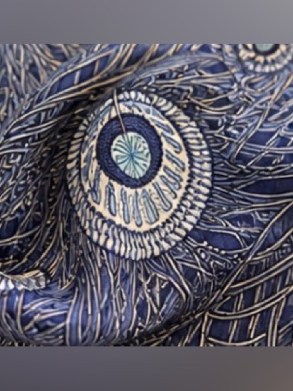 [Liberty of London] “Hera” Silk Scarf Peacock Feather Blue 38"X38" Made in Eng. - Picture 2 of 6